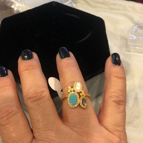 Freida Rothman Turquoise,Labradorite & Mother-of-Pearl Cubic Zirconia Ring-sz 8 - Picture 3 of 7